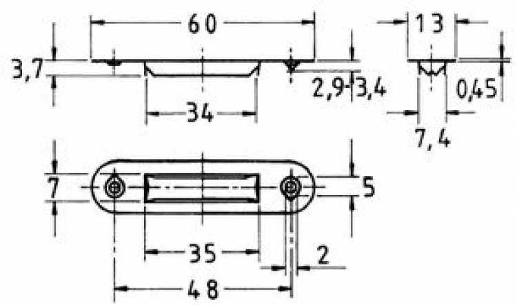 Schließblech "Flach", vernickelt, 60 x 13 mm