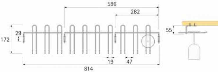 Gläserleiste 10 Reihen, 814 x 172 x 55 mm