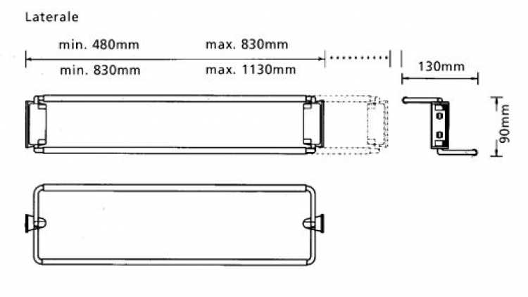 Schuhablage seitliche Befestigung, ausziehbar 830 - 1130 mm