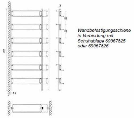 Schuhablage seitliche Befestigung, ausziehbar 830 - 1130 mm