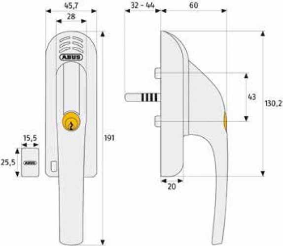 Abschließbarer Fenstergriff FG 300A weiß, links