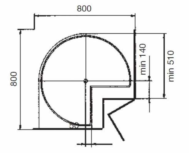 Drehböden 3/4-Kreis für scharnierte Türen, Boden Ø 720 mm