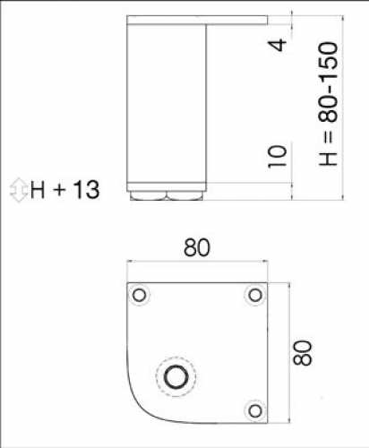 Sockelfuß rund Ø 40 mm, Höhe 100 mm, poliert