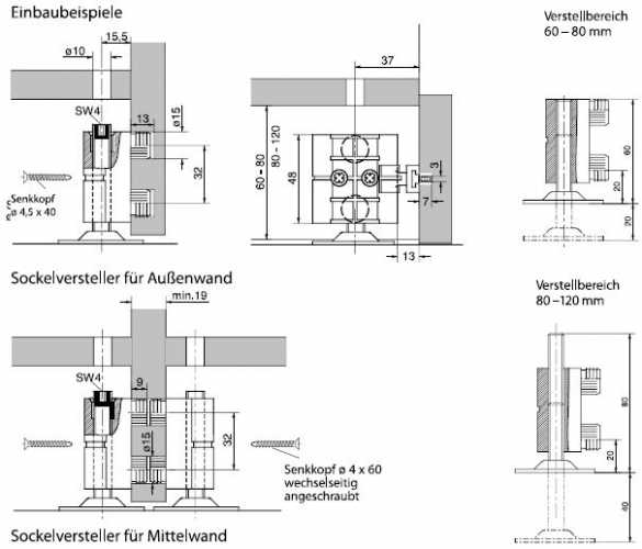 Sockelversteller Büromöbel Außenwand 80-120 mm