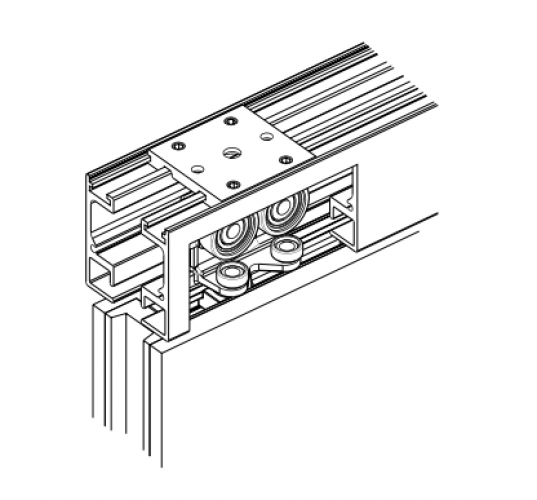 HAWA Aperto 60/H Typ F Schiebetürgarnitur zu Anlage mit Führungsschiene, inkl. Bolzenriegelschloss 4/6-kant mit Führungszapfen