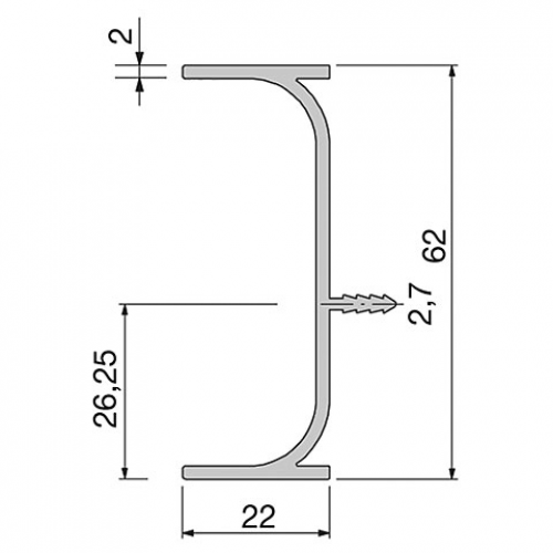 Griffmulde Vertikal, L: 2500 mm, E6/EV1, C-Profil