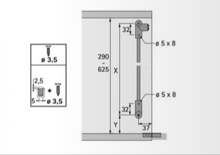 Klappenhalter Klassik D mit Magnet-Zuhaltung, 565 - 625 mm, rechts