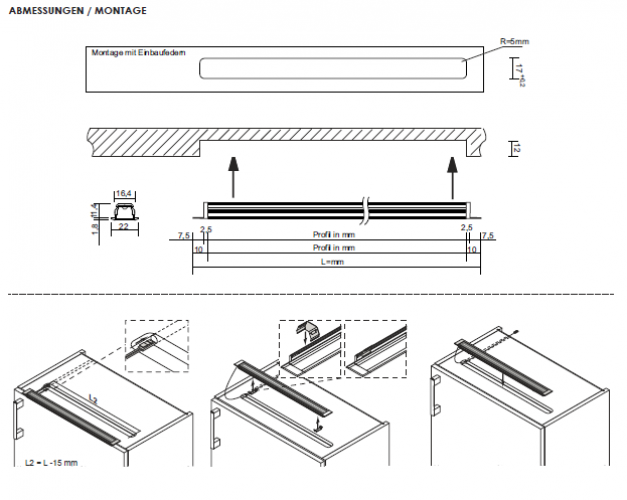 Einbauleuchte Manila IV Emotion, L: 367 mm