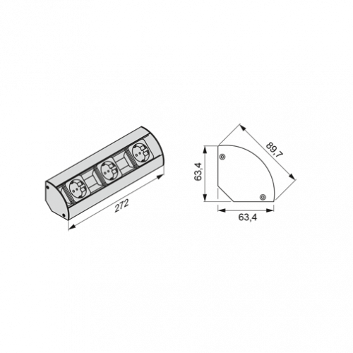 Corner 3-fach Steckdose DE 230 V 275x63,4x63,4 Edelstahl