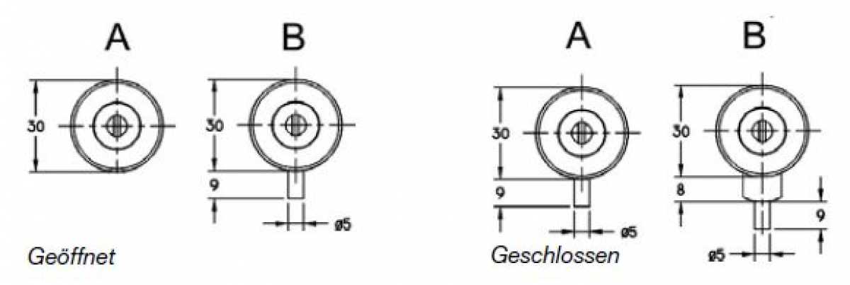 Glastür-Stiftschloss Modell B = 17 mm