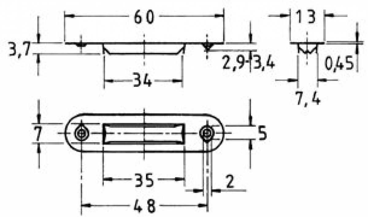 Schließblech "Flach", vernickelt, 60 x 13 mm