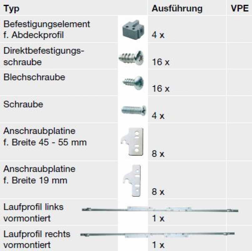 Garnitur Vertico Synchro H450-600mm einliegend