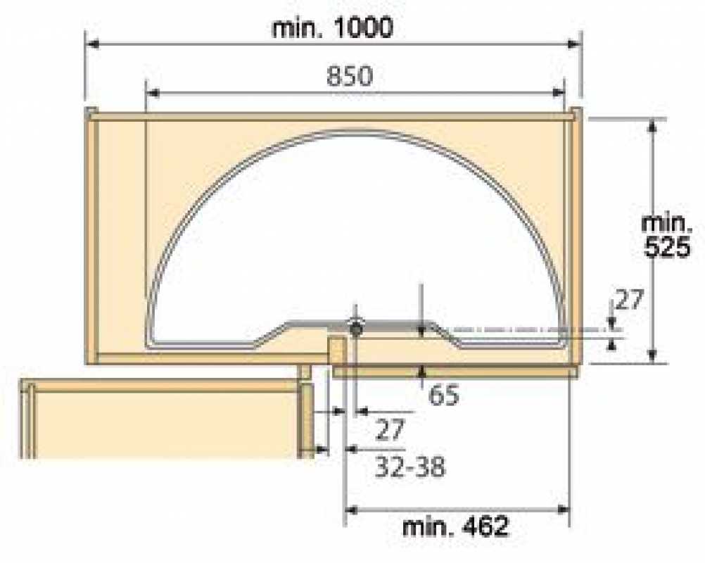 Eckschrank Drehbeschlag auf Halbkreisboden Ø 850 mm