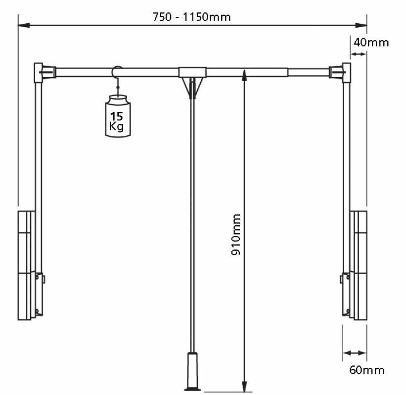 Kleiderlift Tandem 15, für lichte Korpusbreite 750 - 1150 mm