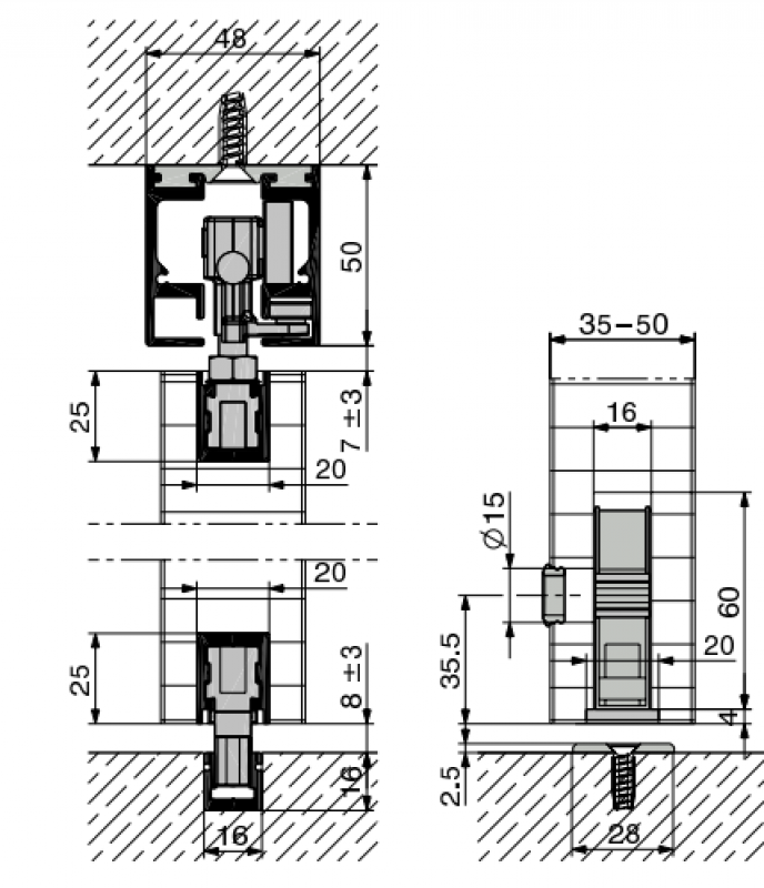 HAWA Aperto 60/H Stapelraumgarnitur, mit Führungsschiene, Stapelung parallel