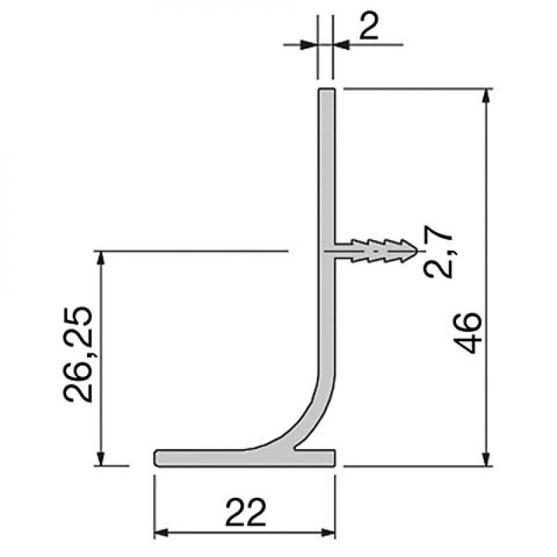 Griffmulde Vertikal, L: 2500 mm, E6/EV1, L-Profil