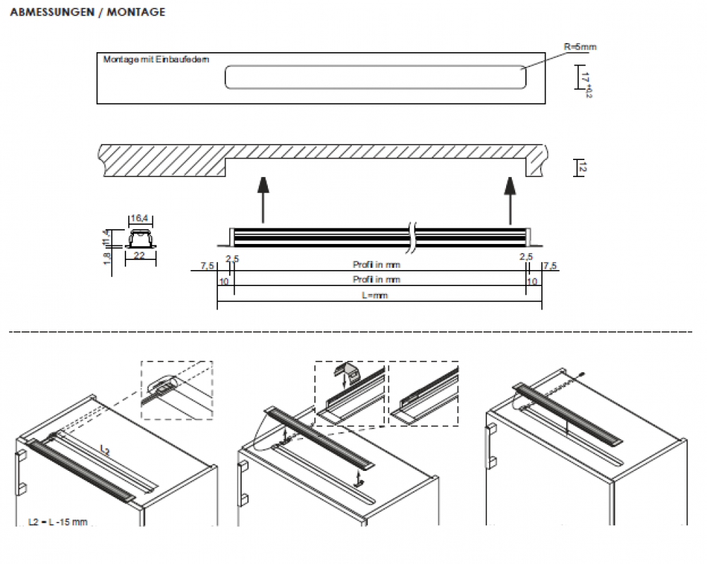 Einbauleuchte Manila IV Emotion, L: 367 mm