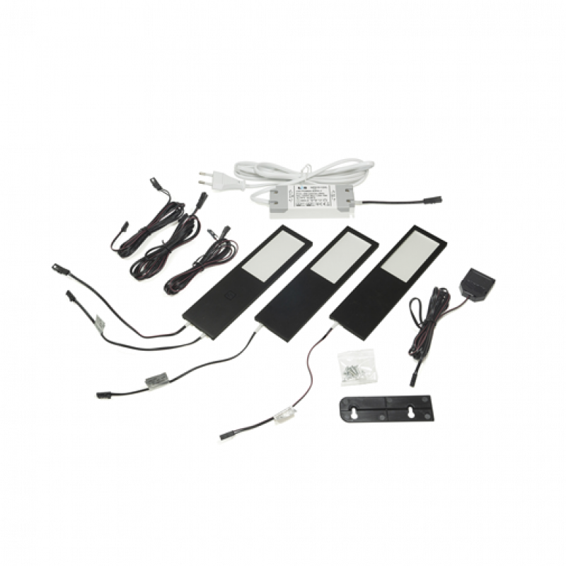 LED ABL 3-er Set Six Big 1xMaster+2xSlave inkl. EVG, 3-fach Vert., 12VDC, 15W, 3x4W, nw, schwarz